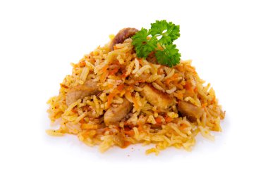 Pilaf beyaz arkaplanda izole edildi.
