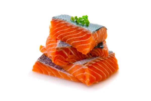 Fresh raw salmon slices isolated . — Stock Photo, Image