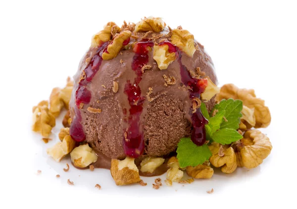 Chocolate Ice cream and walnuts. — Stock Photo, Image