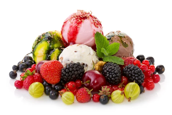 Mixed ice cream with fruits isolated . — Stock Photo, Image