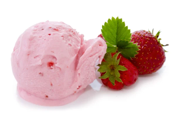 Ice cream and fresh red strawberries. — Stock Photo, Image