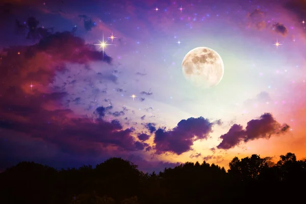 별과 보름달이 있는 푸른 추상적 하늘. — 스톡 사진