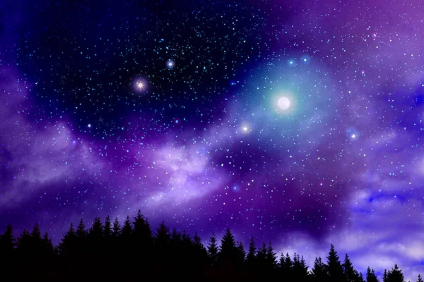 Dolunay ve yıldızlar karanlık gece gökyüzünde . — Stok fotoğraf
