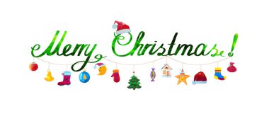 Mutlu noel çelenkleri renkli oyuncaklar ve izole ikonlar
