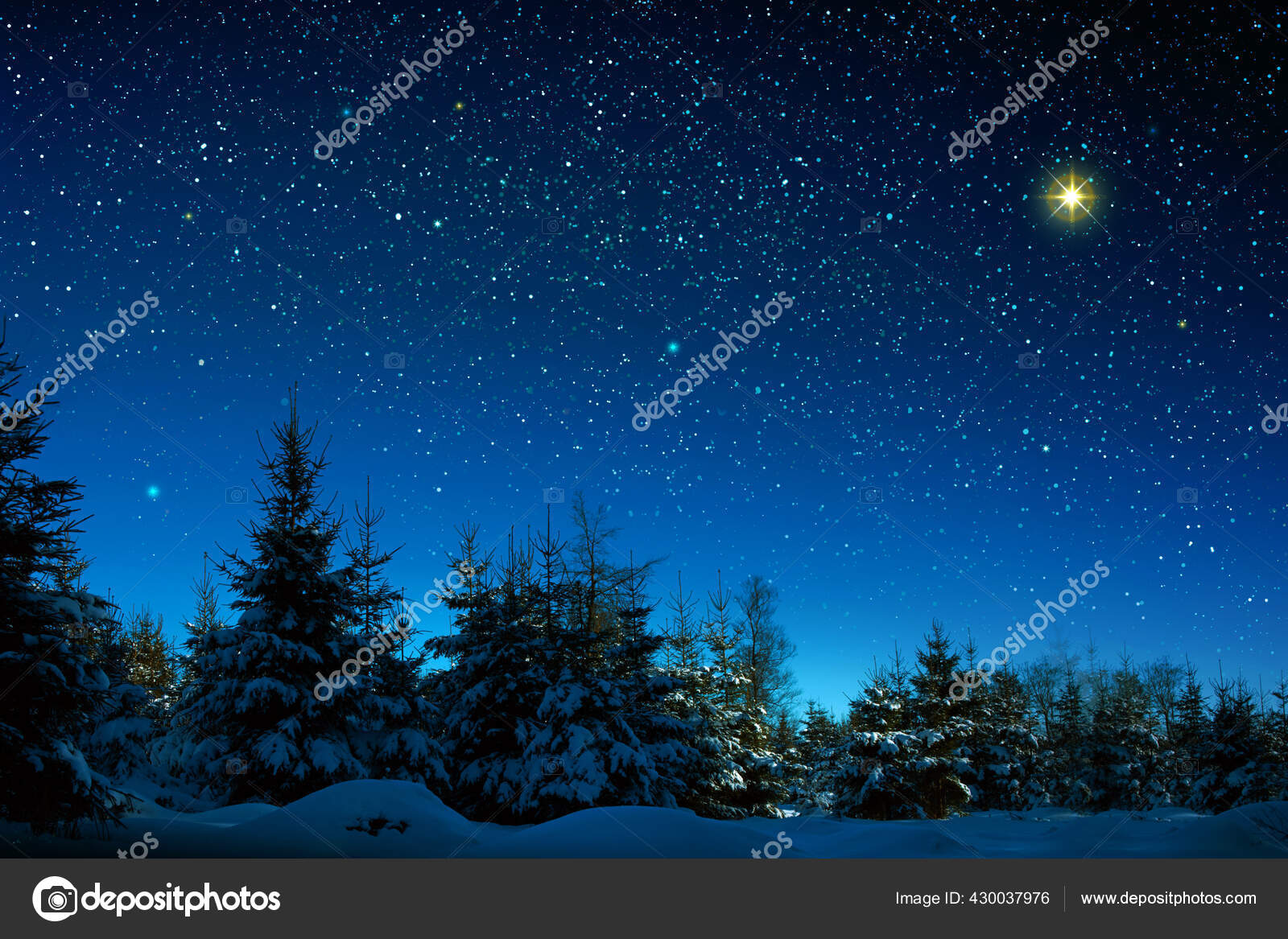 Christmas star on night abstract sky. Abstract Background. Stock Photo
