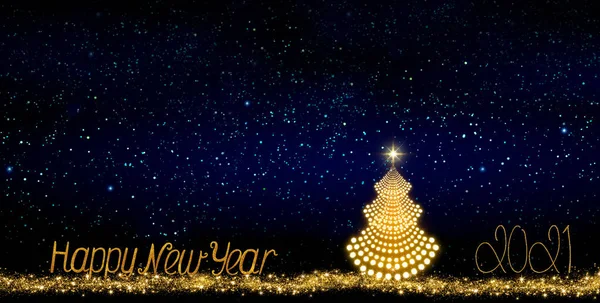 Yılbaşı arkaplanı yıldızların arka planında izole edilmiş Noel ağacı. — Stok fotoğraf