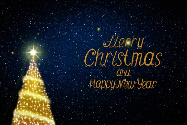 Weihnachtsbaum isoliert am blauen Sternenhimmel. Hintergrund zum neuen Jahr. — Stockfoto