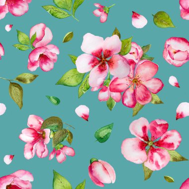 Suluboya pembe çiçek desensiz arkaplan.