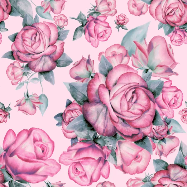 Fondos de pantalla patrón de rosas rosadas vintage sin costuras en el fondo. — Foto de Stock