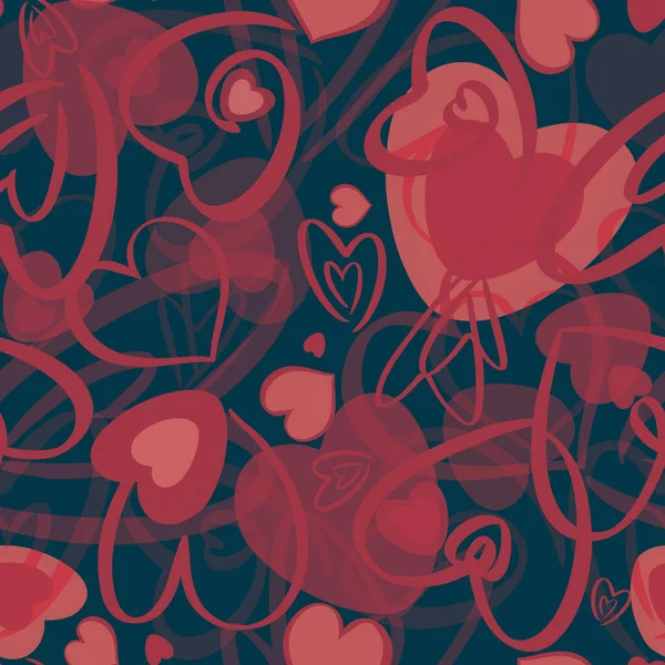 Czerwone Walentynki bezszwowy wzór z sercami na czarnym tle — Zdjęcie stockowe
