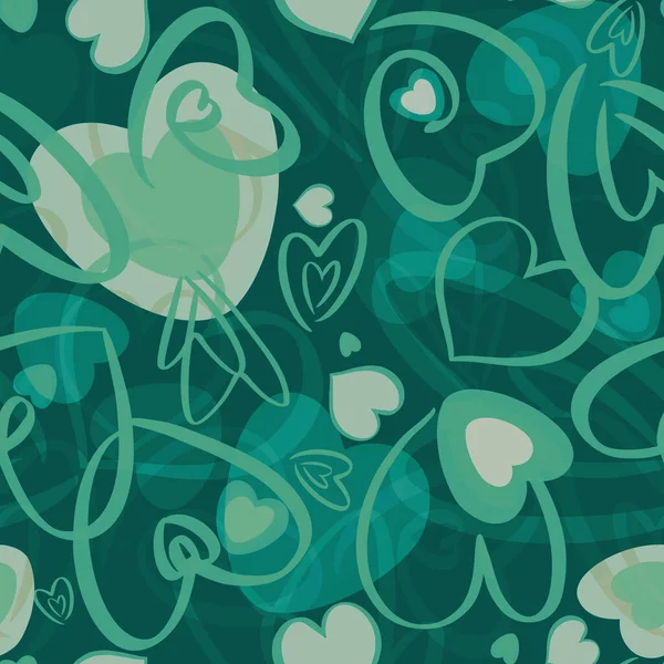 Walentynki płynny wzór z sercami na zielonym tle — Zdjęcie stockowe
