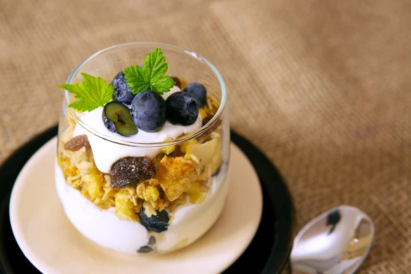 Čerstvý jogurt s borůvkami . — Stock fotografie