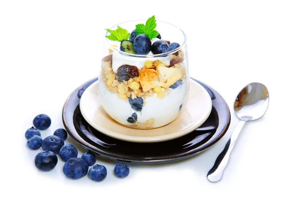Čerstvý jogurt s borůvkami — Stock fotografie