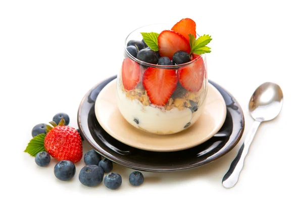 Fresh Yogurt with strawberries and blueberries. — Stock Photo, Image