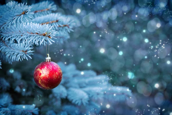 Red Cristmas bal geïsoleerd op grijs bokeh achtergrond. — Stockfoto