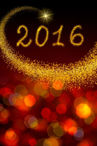 Ano Novo 2016 assinar com estrela e luzes bokeh coloridas . — Fotografia de Stock