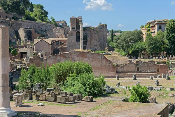 Roma, İtalya - 14 Ağustos 2019. Roma 'da bir yaz gününde Sezar' ın harabeleri