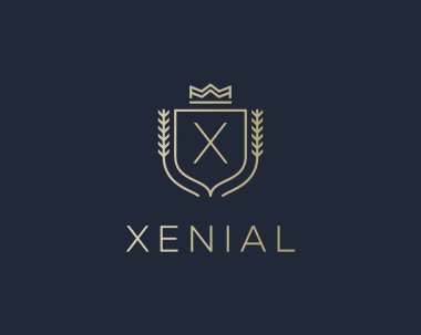 Premium monogram letter X initials ornate signature logotype. Elegant crest logo icon vector design. Luxury shield crown sign.
