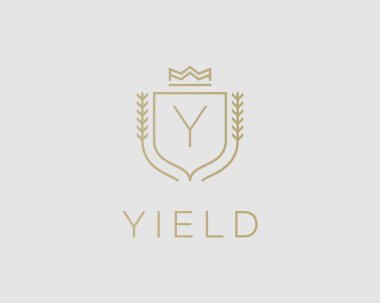 Premium monogram letter Y initials ornate signature logotype. Elegant crest logo icon vector design. Luxury shield crown sign.