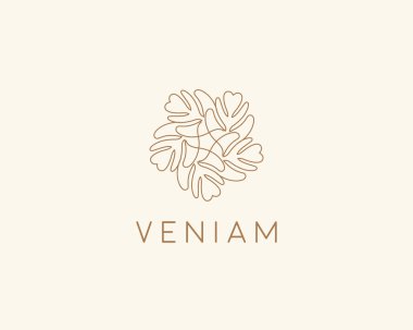 Line leaf tree flower logo design. Universal luxury boutique vector sign.
