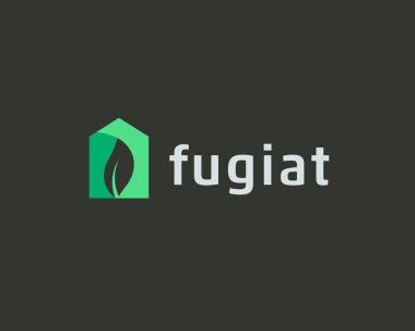 Soyut doğa evi logo tasarım şablonu. Yaprak negatif alan ev şeklinde vektör logo