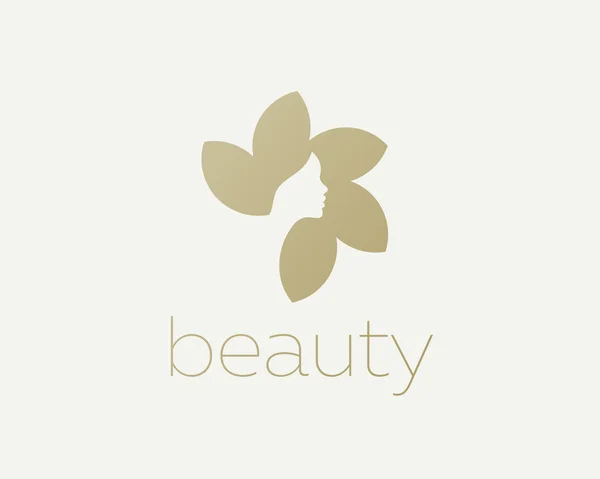 Beautiful woman face flower star logo design template. Hair, girl, sun negative space logotype. Abstract  concept for beauty salon, massage, magazine, cosmetic and spa. Premium vector icon. — Stock Vector