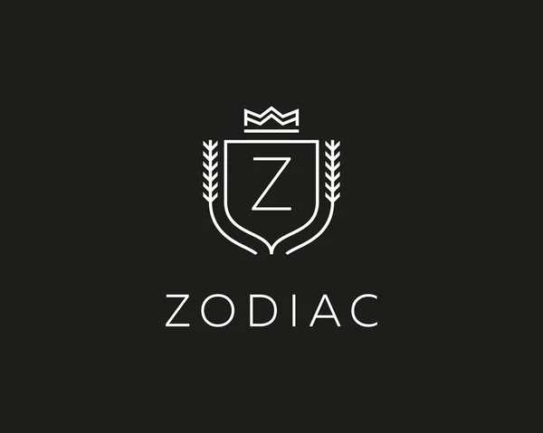 Premium monogram letter Z initials ornate signature logotype. Elegant crest logo icon vector design. Luxury shield crown sign. — Stock vektor