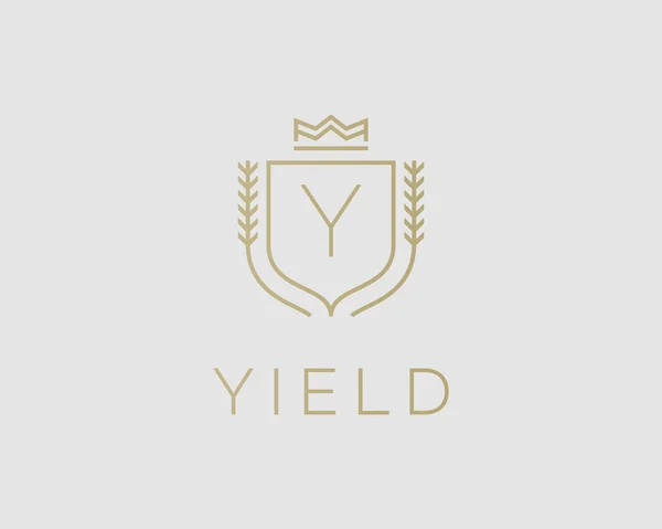 Premium monogram letter Y initials ornate signature logotype. Elegant crest logo icon vector design. Luxury shield crown sign. — Vetor de Stock