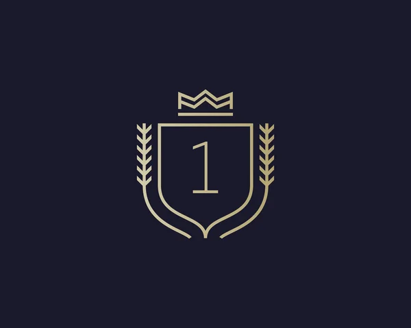 Premium number 1 ornate logotype. Elegant numeral crest logo icon vector design. Luxury figure shield crown sign. Concept for print or t-shirt . — Stockvektor