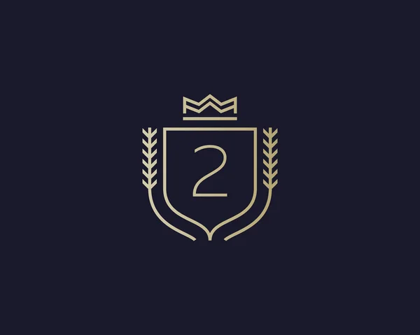 Premium number 2 ornate logotype. Elegant numeral crest logo icon vector design. Luxury figure shield crown sign. Concept for print or t-shirt . — Stockvektor