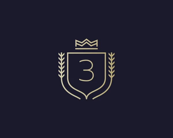 Premium number 3 ornate logotype. Elegant numeral crest logo icon vector design. Luxury figure shield crown sign. Concept for print or t-shirt . — Stockvektor