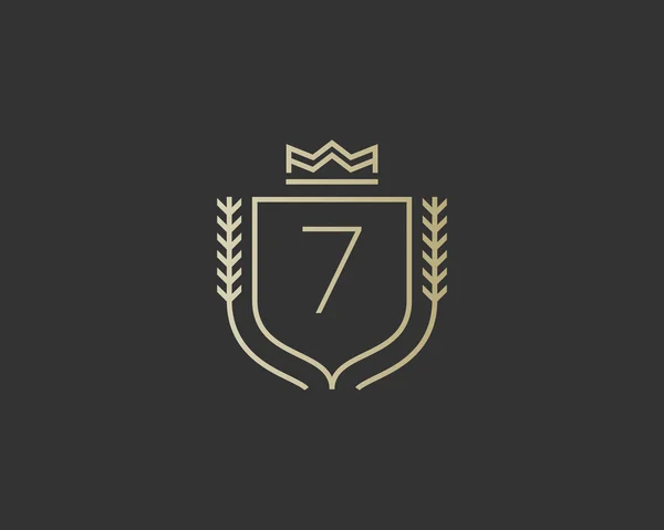 Premium number 7 ornate logotype. Elegant numeral crest logo icon vector design. Luxury figure shield crown sign. Concept for print or t-shirt . — Vetor de Stock