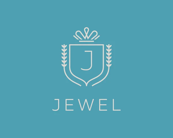Elegant monogram letter J logotype. Premium crest logo design. Shield, royal crown symbol. Print, t-shirt shape. — 图库矢量图片