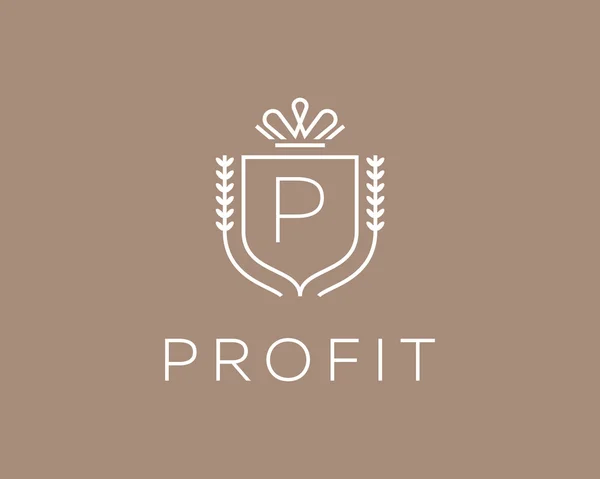 Elegant monogram letter P logotype. Premium crest logo design. Shield, royal crown symbol. Print, t-shirt shape. — Vetor de Stock