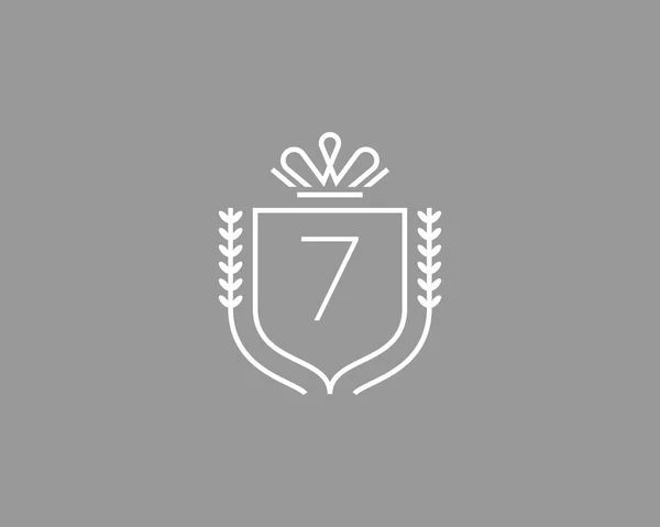 Elegant number 7 logotype. Premium numeral crest logo design. Luxury figure shield rounded crown sign. Print, t-shirt shape. —  Vetores de Stock