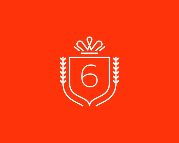 Elegant number 6 logotype. Premium numeral crest logo design. Luxury figure shield rounded crown sign. Print, t-shirt shape. — стоковый вектор