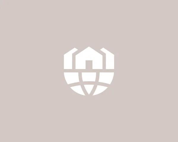 Astratto casa globo logo modello di design. Simbolo del pianeta immobiliare terrestre. Icona ecovettore universale della realtà globale — Vettoriale Stock