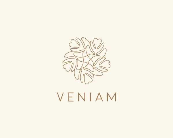 Line leaf tree flower logo design. Universal luxury boutique vector sign. — Vector de stock