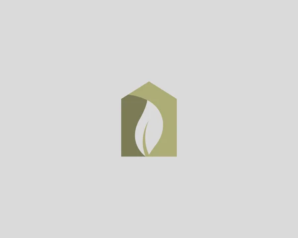 Modello di progettazione di logo di casa di natura astratta. Foglia a forma di casa di spazio negativo vector logotype — Vettoriale Stock