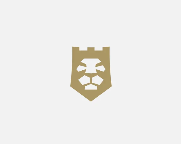Schermo del Leone, fortezza, torre vettoriale logo modello di progettazione. Faccia corona logotype. — Vettoriale Stock