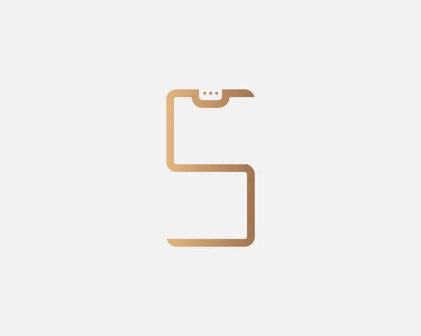 Abstract gold gradient letter S vector logo icon design template. Premium dispositivo gadget smartphone símbolo sólido sinal logotipo no fundo de luz. — Vetor de Stock