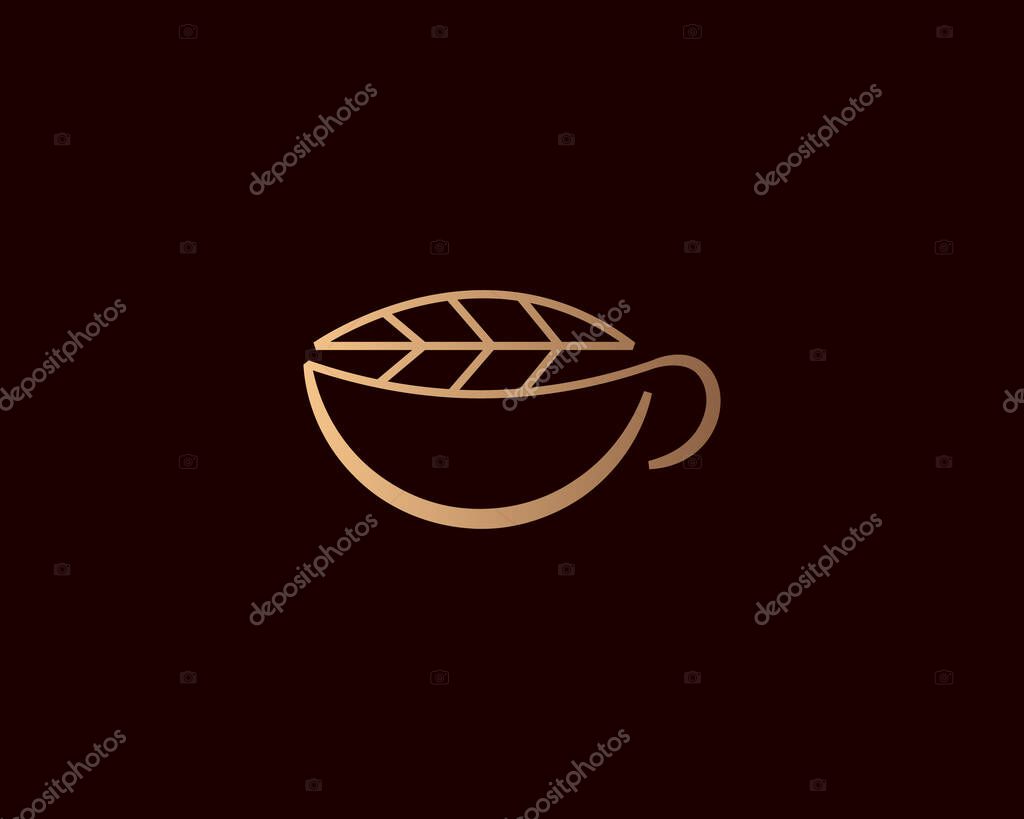 Elegant gradient a cup tea herbal tea mate of logo icon vector design in minimal style. Creative solid gold linear luxury sign mark logotype
