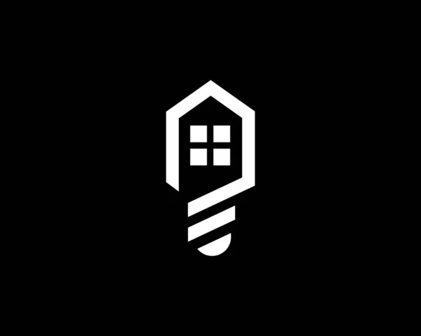 Szablon wektora inteligentnego domu w kształcie żarówki. Inteligentny dom logotyp znak ikona w stylu liniowym na czarnym tle. — Wektor stockowy
