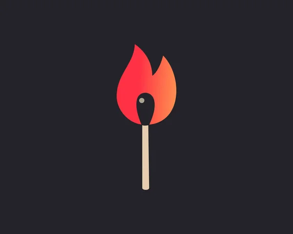 Burning match logo design sablon fekete háttér. Univerzális koncepció tűz, láng, égés, veszély vektor logotípus jel minimális stílus illusztráció. — Stock Vector