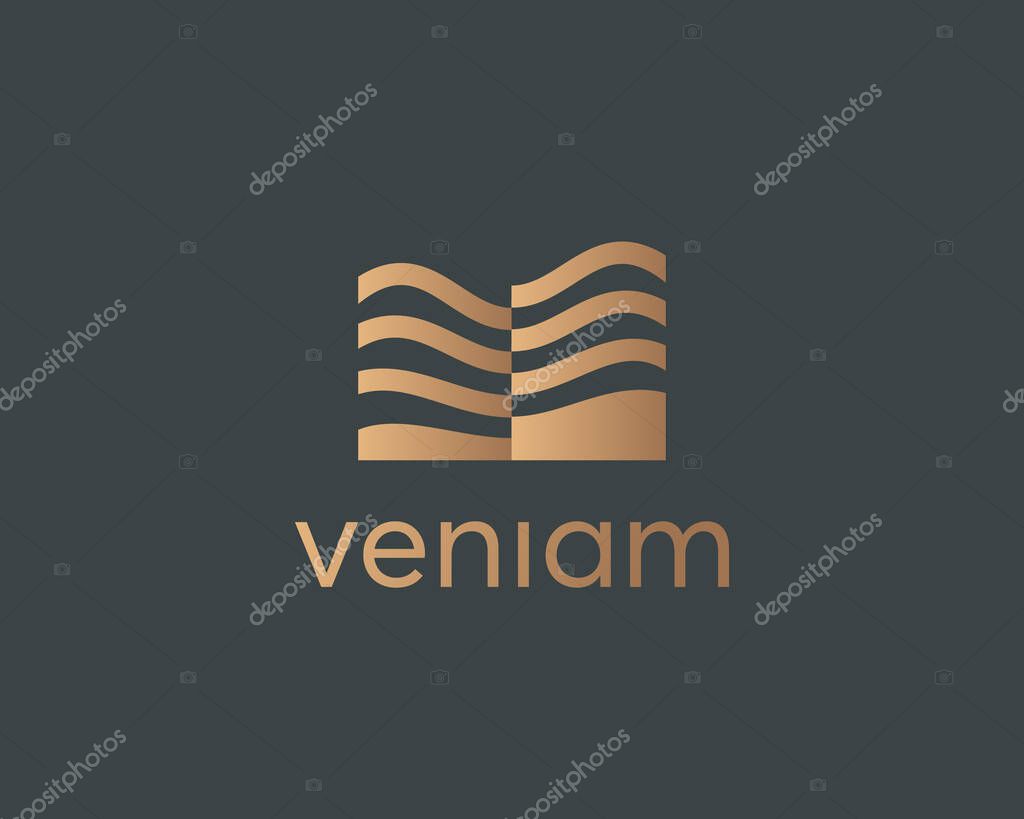Abstract residence house logo design template. Premium real estate resort hotel vector icon sign logotype