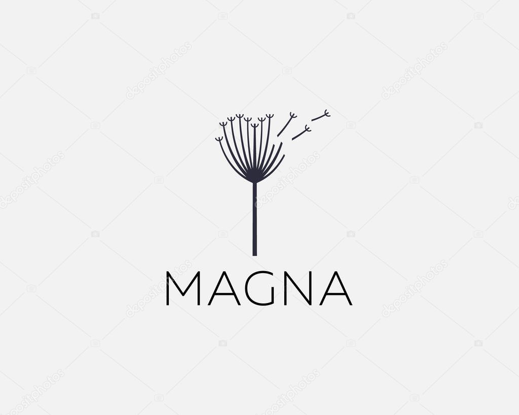 Dandelion flower logo vector illustration. Elegant graceful spa cosmetic boutique concept icon sign logotype