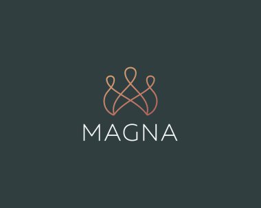 Şık soyut taç logosu. Lüks kraliyet kral vektör logosu. Soyut doğrusal logo ikonu tasarımı modern minimal biçim illüstrasyonu.