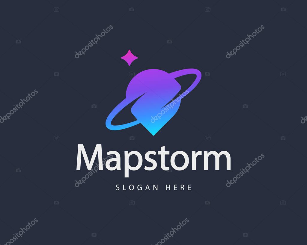 Abstract spin pin colorful gradient logo design template. Minimalistic pointer, navigation, direction vector sign symbol mark logotype