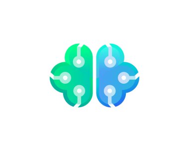 Beyin logosu tasarım vektör şablonu. Renkli gradyan teknolojisi, fikir, bilim logosu konsept simgesi.