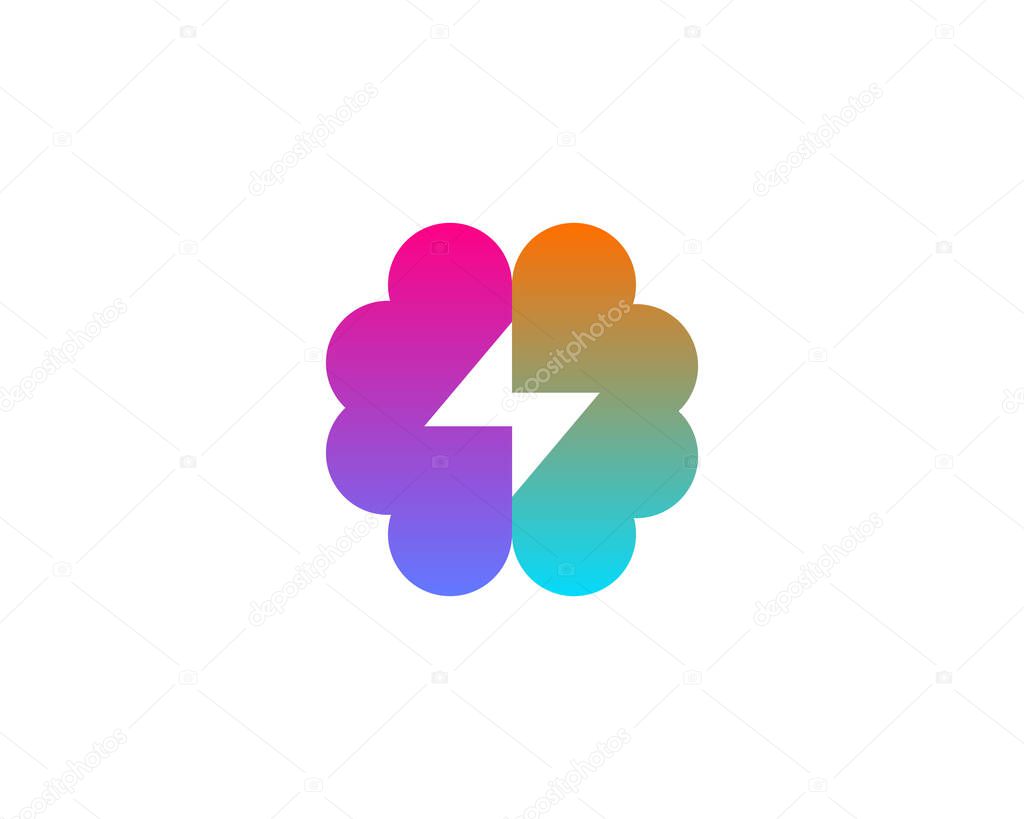 Abstract gradient brain with lightning logo design template. Brainstorm vector sign. Education medicine smart logotype